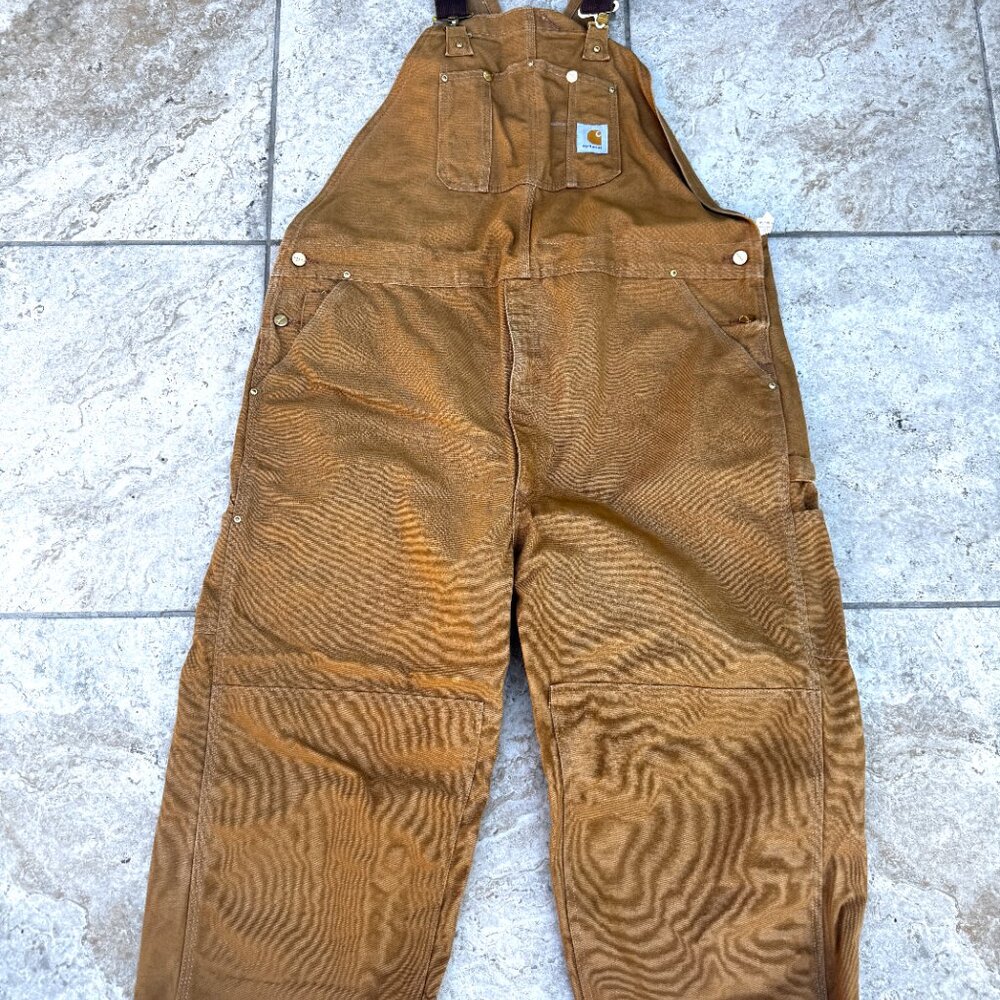 Tan Carhartt Men's Big Tall Washed Denim Bib Overall